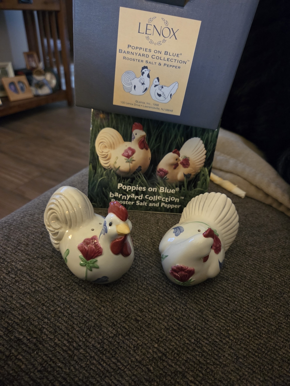 Lenox White Rooster Salt and Pepper Shakers with Red Floral Accents